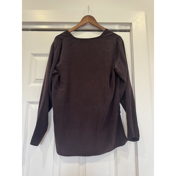 Eileen Fisher Womens M Burgundy Single Button Slit 100% Silk Blouse Georgette - Picture 4 of 8